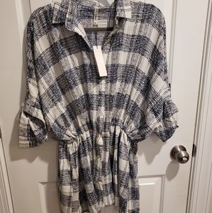 Plaid Roll Tan tunic blouse